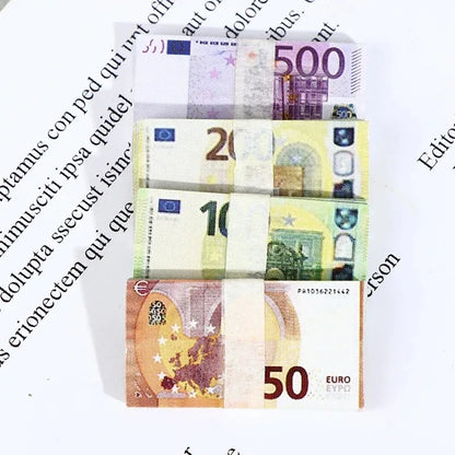 5PCS Mini Dollar & Euro Fake Money Banknotes – Miniature Props for Kids Dollhouse & Decoration