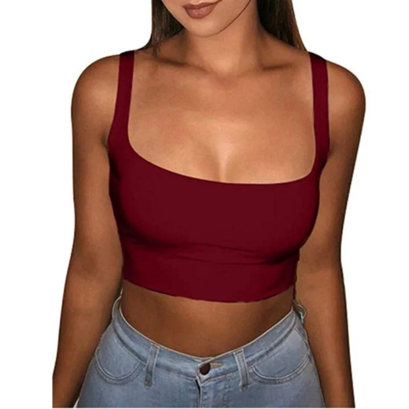 Women’s Solid Color Strappy Tank Top - Sleeveless U Neck Crop Vest for Summer Casual, Party, Club & Sports Wear