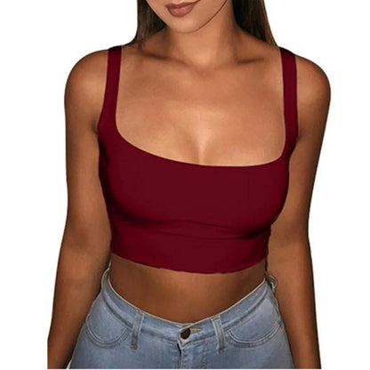 Women’s Solid Color Strappy Tank Top - Sleeveless U Neck Crop Vest for Summer Casual, Party, Club & Sports Wear