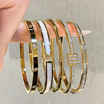 Titanium Steel Stainless Steel Zircon Inlaid Gold Plated Bracelet – Classic & Simple Style for Women's Daily Wear