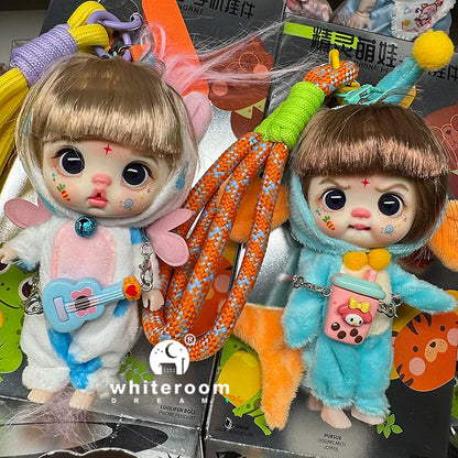 Mini Labbu Pocket Doll – Jointed Blythe-Style Boy & Girl Doll for Girls, Rainbow Ball Mobile Phone Decoration