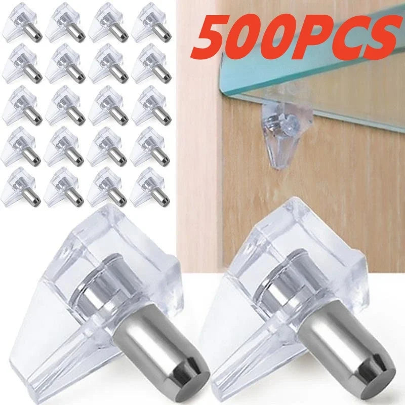 10/500PCS Transparent Shelf Studs – Plastic Laminate & Glass Plate Support Pegs for Cabinet, Wardrobe, Furniture Hardware