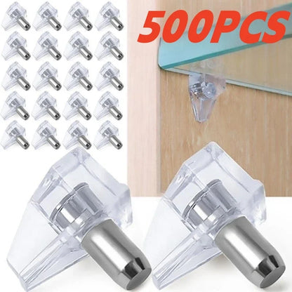 10/500PCS Transparent Shelf Studs – Plastic Laminate & Glass Plate Support Pegs for Cabinet, Wardrobe, Furniture Hardware