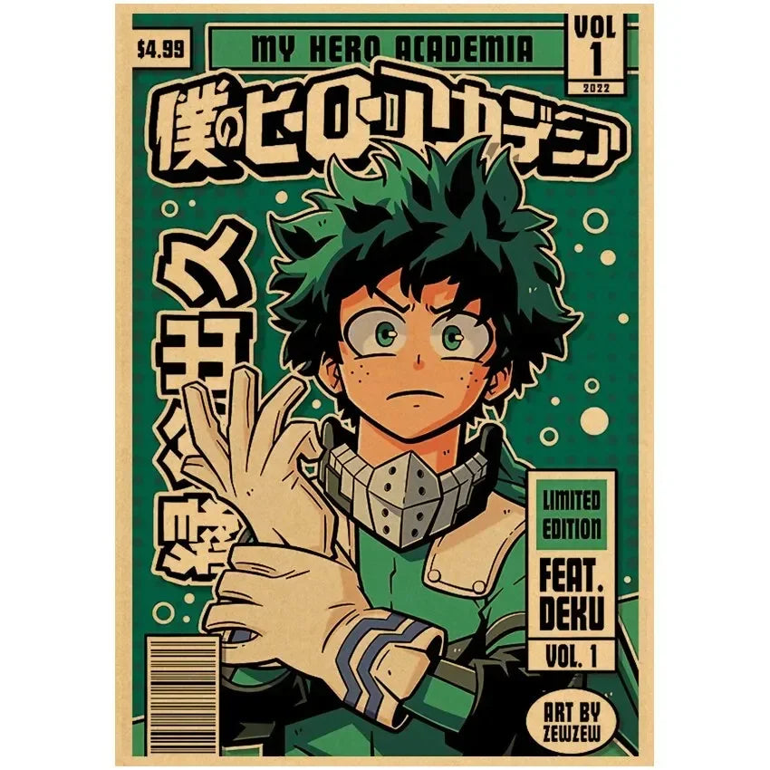 Vintage My Hero Academia Anime Poster – Retro Kraft Style Wall Art for Home Decor, Cartoon Painting & Room Decoration Sticker