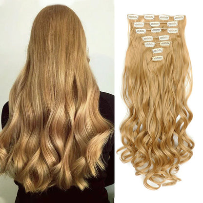 Clip-In Hair Extensions, 7-Piece Full Head 22-Inch Long Curly Wavy Synthetic Hair Extensions for Women and Girls
