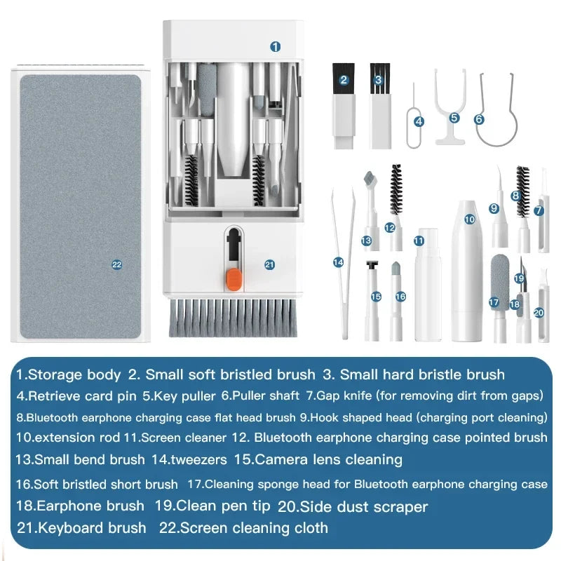 22-in-1 Multi-Function Cleaning Kit - Phone, Keyboard, AirPods, Camera, PC & Screen Cleaning Tools
