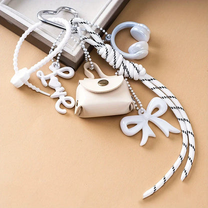PU Leather Braided Rope Keychain - Maillard Style Car Keyring & Love Bag Charm