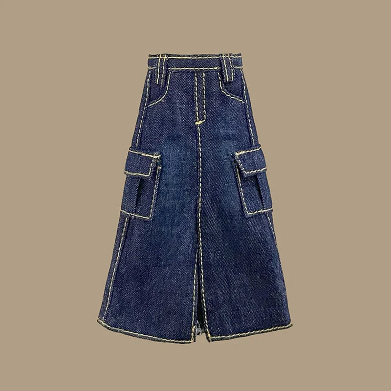 Handmade Blythe Doll Clothes – Off-Shoulder Sweater & Split Denim Long Skirt Mini Dress for 1/6 OB24 Dolls