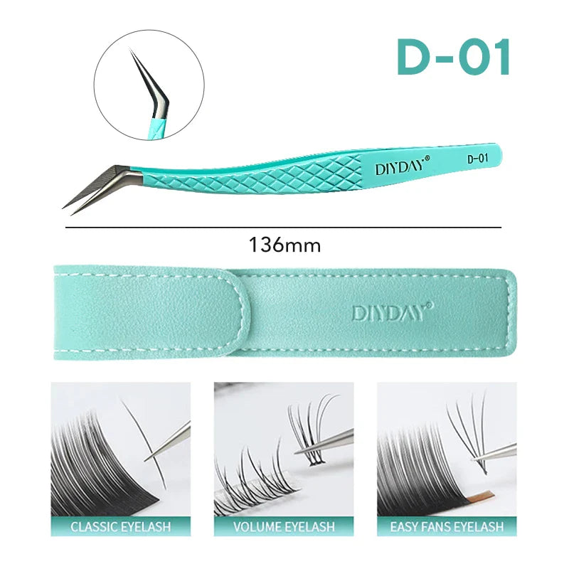 DIYDAY Anti-Slip Tweezers — High-Density Fiber Tip for Eyelash Extensions & Eyebrow Precision Beauty Tools