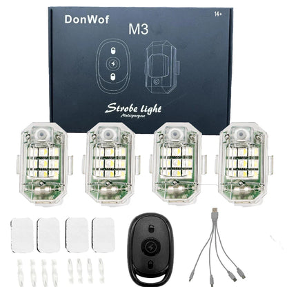 Donwof M3 Car & Motorcycle Strobe Light – Waterproof LED Anti-Collision Warning with Remote