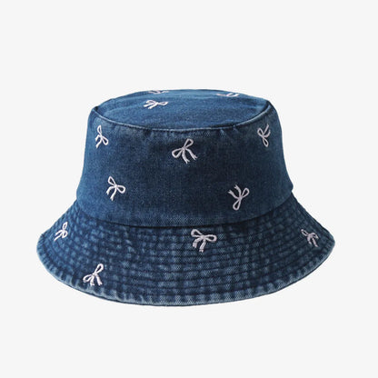 Embroidered Denim Bucket Hat – Summer Beach Fisherman Sun Hat for Men & Women | Cute Travel Cotton Sun Protection Cap, Wholesale Style