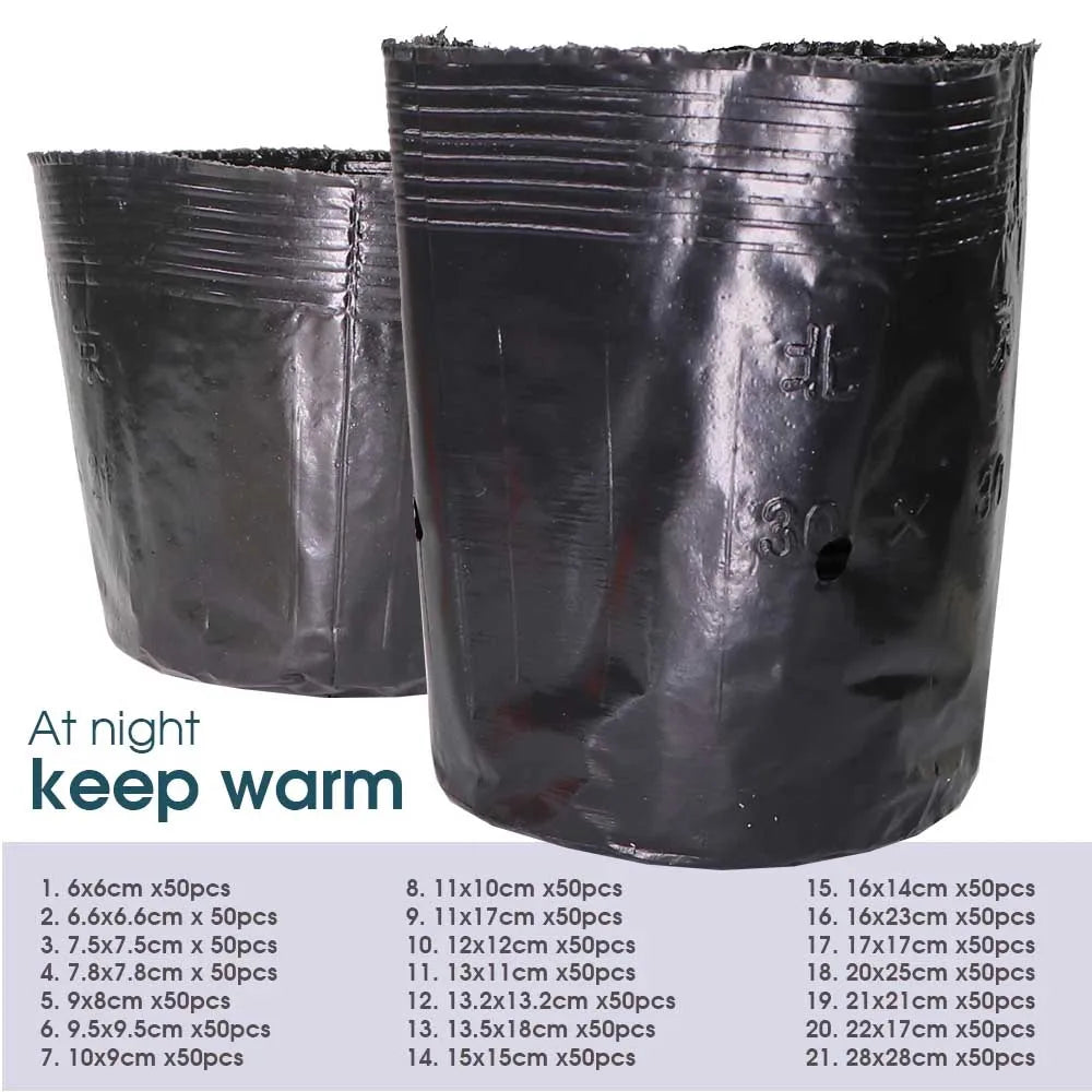 50pcs Black Plastic Seedling Pots – Breathable Nursery Containers for Seed Starting & Plant Cuttings