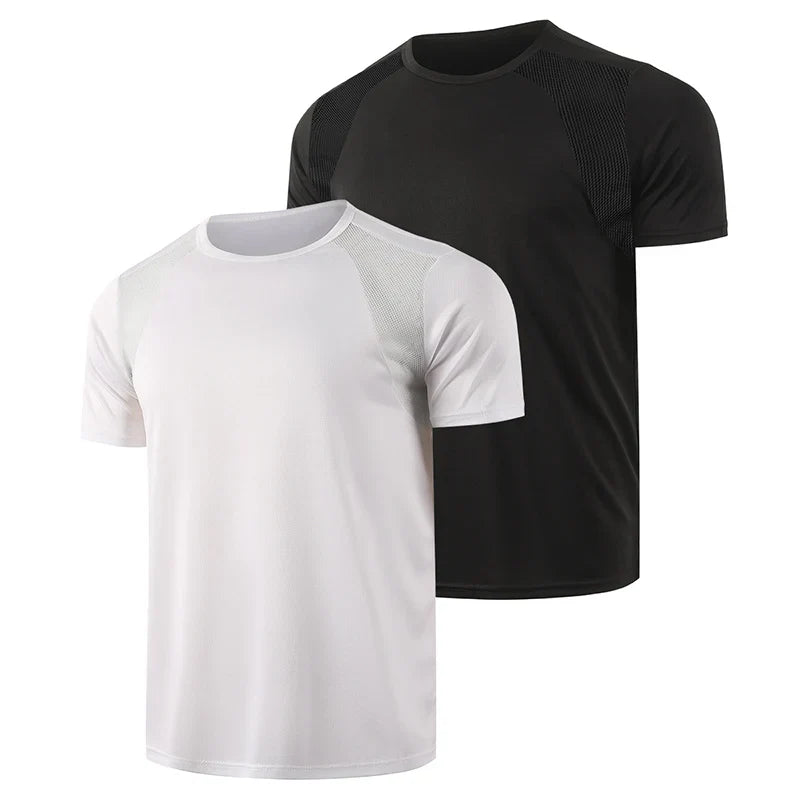 Men’s Summer Solid Color T-Shirt – Round Neck Short Sleeve Athletic Fitness Sports Top (Black & White, 1–2 PCS)