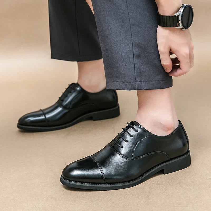 Men’s Luxury Leather Dress Shoes — Comfortable Pointed Business & Wedding Shoes Black