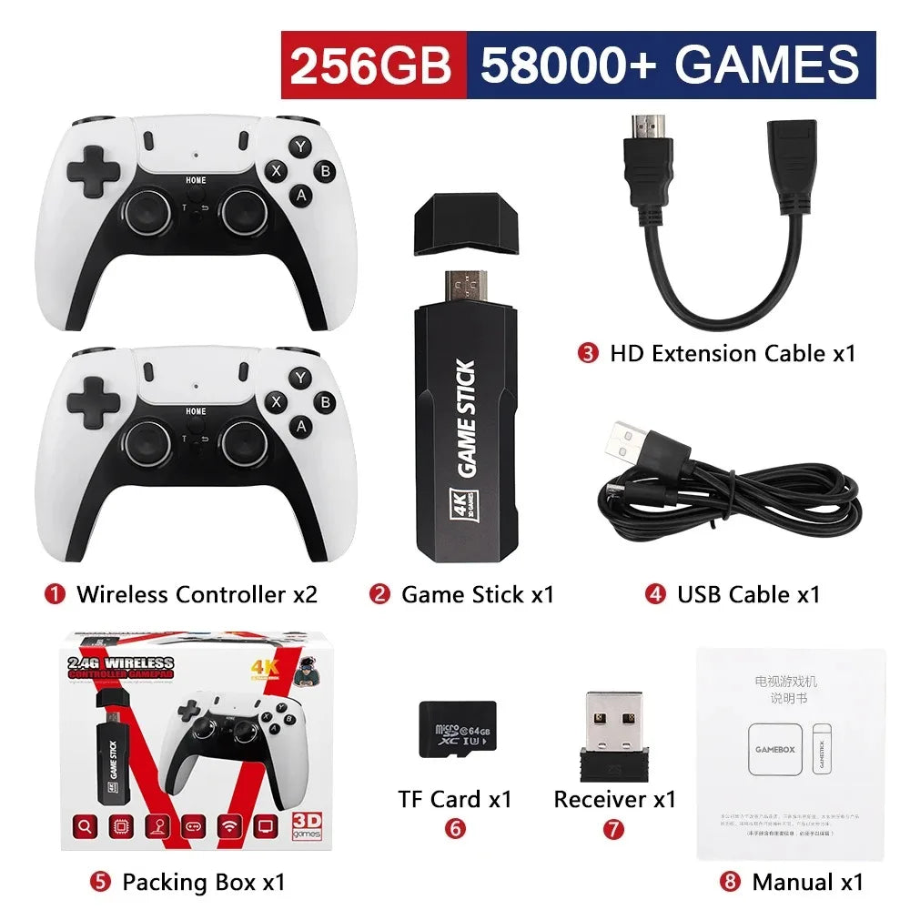 New GD10 PRO Video Game Stick Console – 4K, 58,000 Retro Games, 256GB, 2.4G Wireless Controllers, Perfect Christmas Gift
