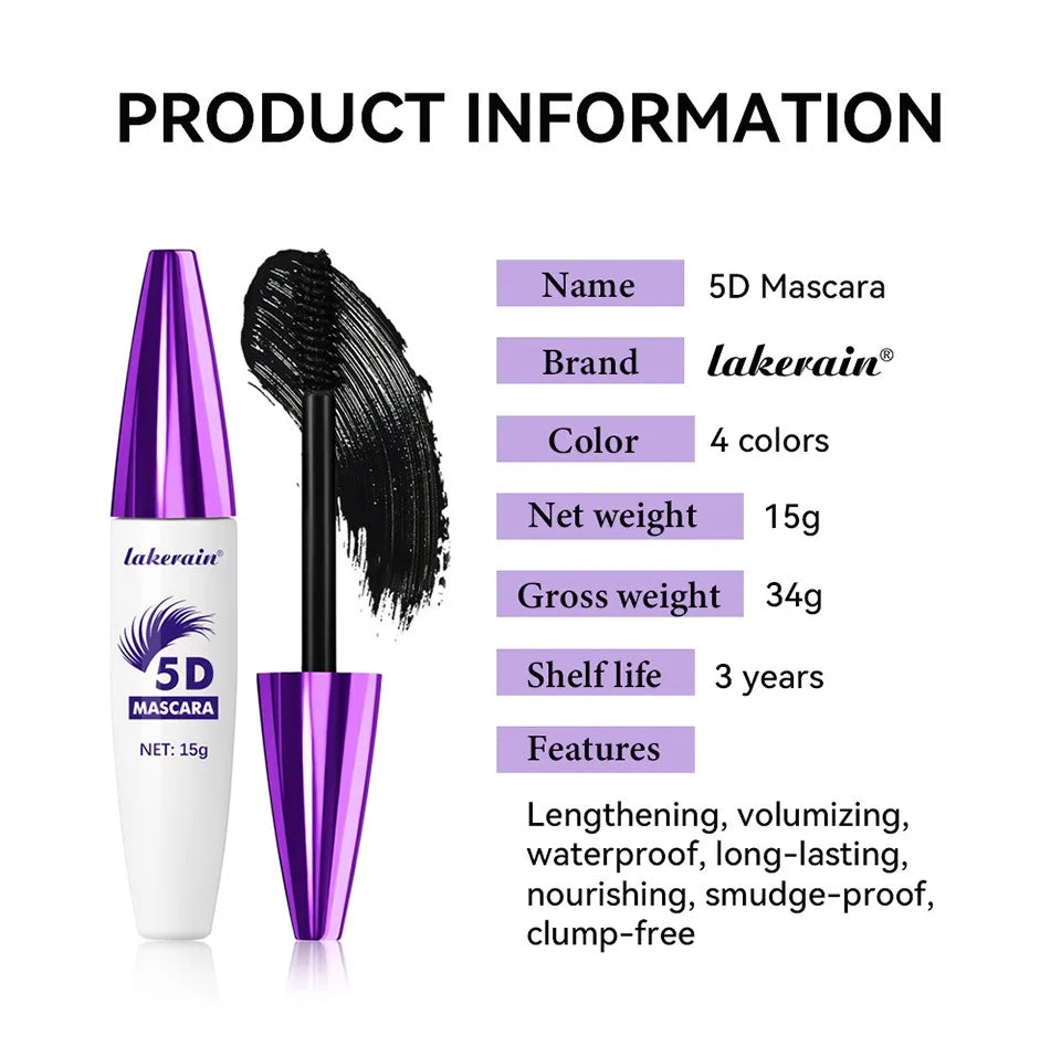 Red Wine Brown 5D Mascara — 3D Curling, Waterproof, Non-Smudge, Fast-Dry Eyelash Extension Makeup