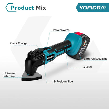 YOFIDRA Cordless Oscillating Multi-Tool – 6-Speed Electric Cutting, Polishing & Trimming Machine for 18V/21V Battery