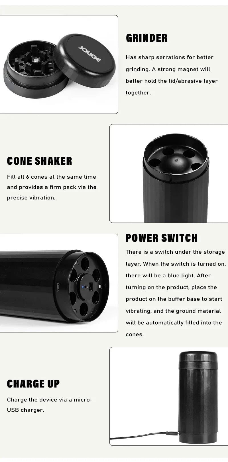 2-in-1 Electric Tobacco Grinder & Filler — High Power 500mAh USB Rechargeable Automatic Shaker Smoking Accessory