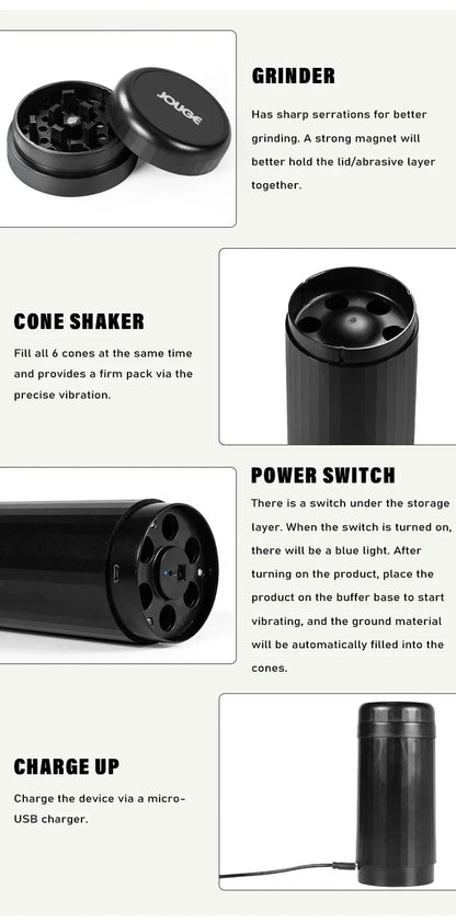 2-in-1 Electric Tobacco Grinder & Filler — High Power 500mAh USB Rechargeable Automatic Shaker Smoking Accessory