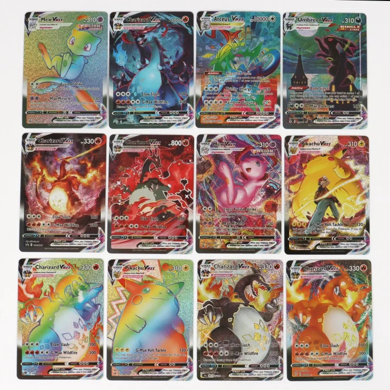 60-100Pcs English Pokemon Cards – Holographic EX, Vstar, Vmax, GX, Charizard, Mewtwo & Evolution Combos