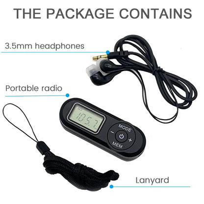 Pocket FM Radio – Portable Sports Receiver 64-108MHz with LCD Display, 3.5mm Earphones & Neck Lanyard