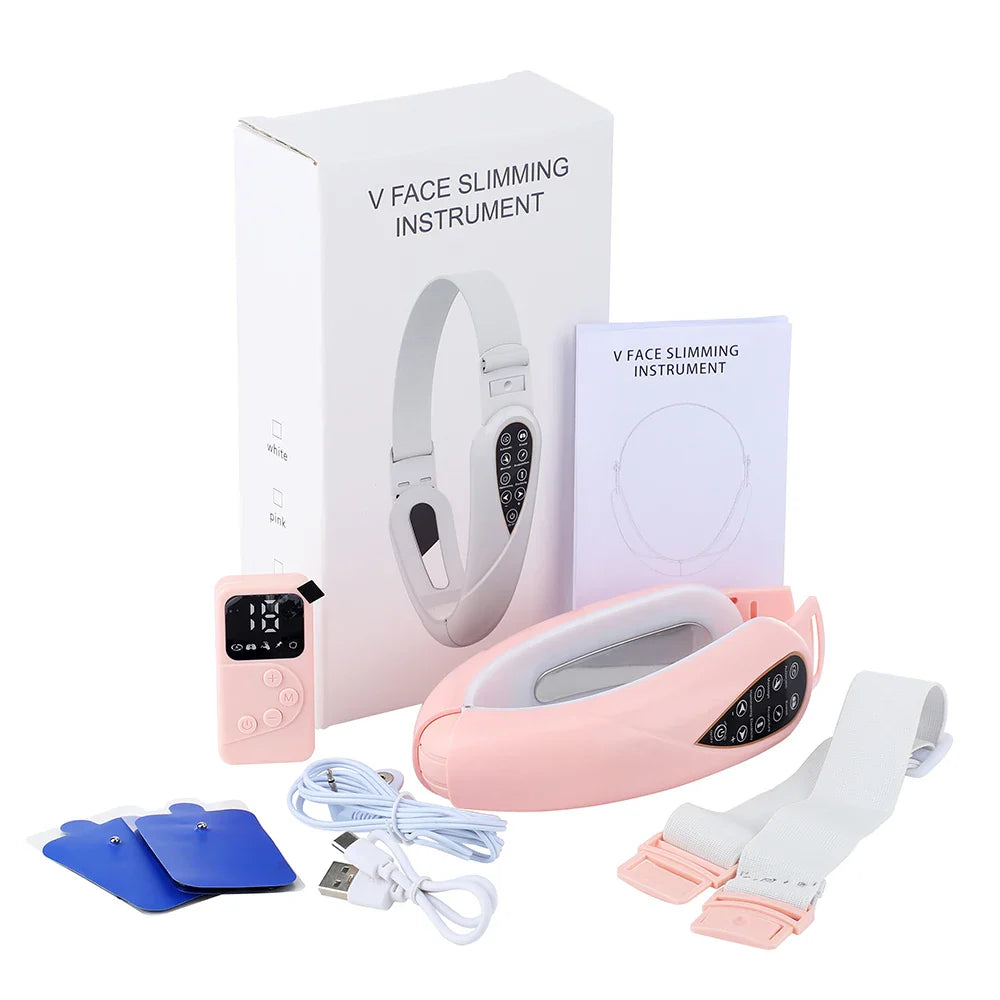 Face Lifting Device with Red Light — V-Face Massager for Double Chin Lift & Skin Rejuvenation, Remote-Controlled Facial Beauty Tool