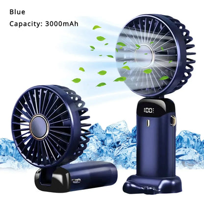 5000mAh Handheld Mini Fan – Wireless USB Rechargeable Portable Fan with Digital Display, Phone Holder, 5-Speed Foldable Neck Hanging Fan