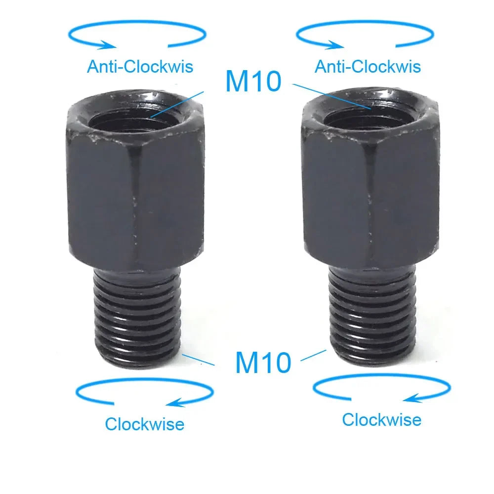 Pair Black Motorcycle Mirror Adapters M10 & M8 – 8mm/10mm Rearview Mirror Conversion Bolts, Left & Right Thread