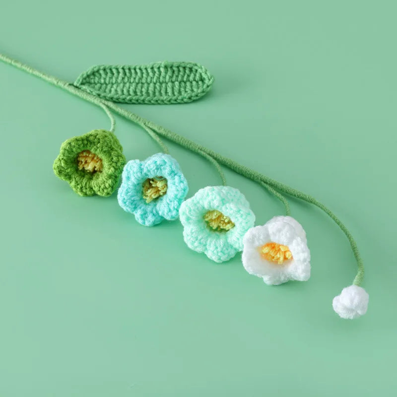 Handmade Crochet Bell Orchid in Pot – Knitted Artificial Flower with Light for Desktop & Easter 2025 Decor