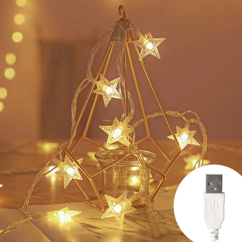 LED Star Fairy Lights - Outdoor String Garland Lights for Party, Wedding, Garden & Christmas Decor