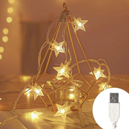 LED Star Fairy Lights - Outdoor String Garland Lights for Party, Wedding, Garden & Christmas Decor