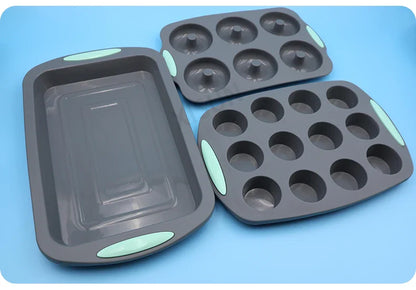 Heat Resistant Silicone Bakeware Set - Loaf, Bread, Muffin, Donut, and Cake Baking Tray Oven Pan Set