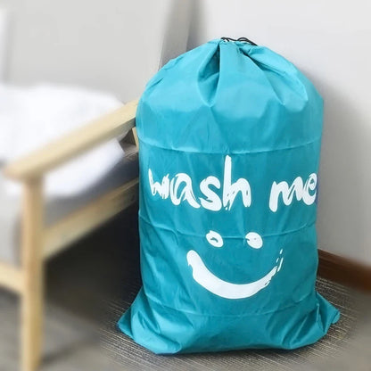 Nylon Foldable Laundry Bag - Travel-Friendly, Machine-Washable Clothes Organizer with Drawstring, Bathroom Storage Accessory
