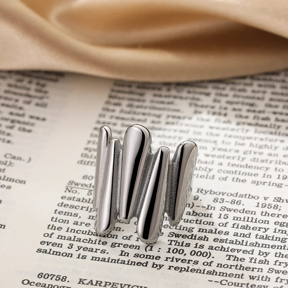 Vintage Stainless Steel Chunky Ring – Punk Irregular Adjustable Open Ring for Women, Wedding Jewelry Gift