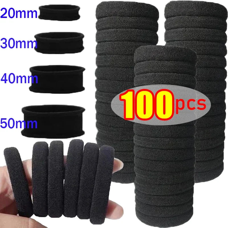 10/100PCS Black Elastic Hair Bands - Simple Rubber Scrunchies & Ponytail Holders for Women & Girls (2-5cm)