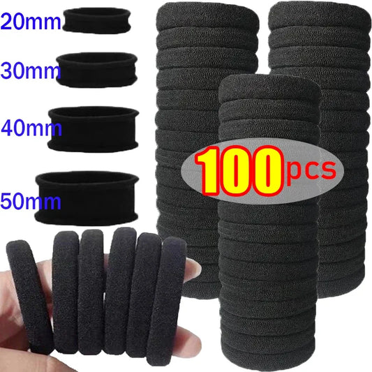 10/100PCS Black Elastic Hair Bands - Simple Rubber Scrunchies & Ponytail Holders for Women & Girls (2-5cm)