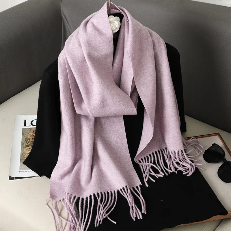 62-Color Solid Women’s Winter Scarf — Thick Warm Cashmere Pashmina Shawl with Tassels, Outdoor Luxury Wrap, Windproof Fashion Scarf
