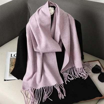 62-Color Solid Women’s Winter Scarf — Thick Warm Cashmere Pashmina Shawl with Tassels, Outdoor Luxury Wrap, Windproof Fashion Scarf