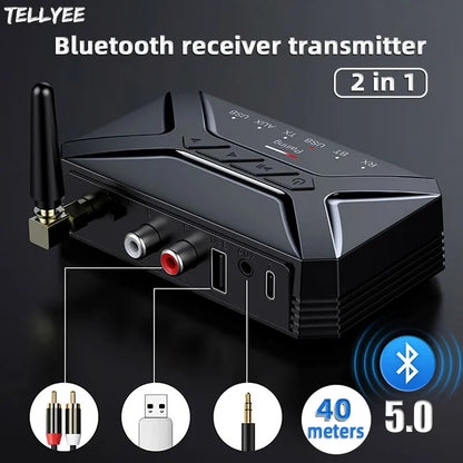 Bluetooth 5.0 HD Audio Transmitter – Low Latency Wireless Adapter with 3.5mm AUX, RCA & USB for TV, PC & Headphones
