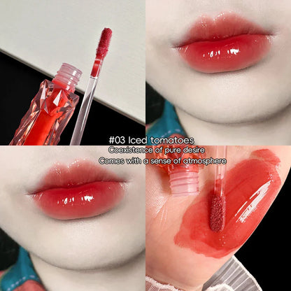 Long-Lasting Waterproof Lip Gloss – Moisturizing Mirror Shine, Easy Halo-Dyeing, Transparent Color Cosmetics