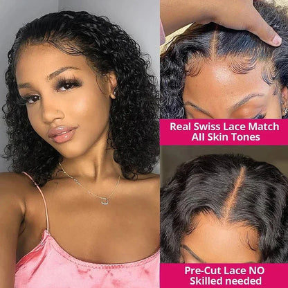 Wear and Go Water Wave Bob Lace Wig – Curly 6x4 Glueless Human Hair, 4x4 Ready-to-Go Pre-Cut Lace Wig for Women