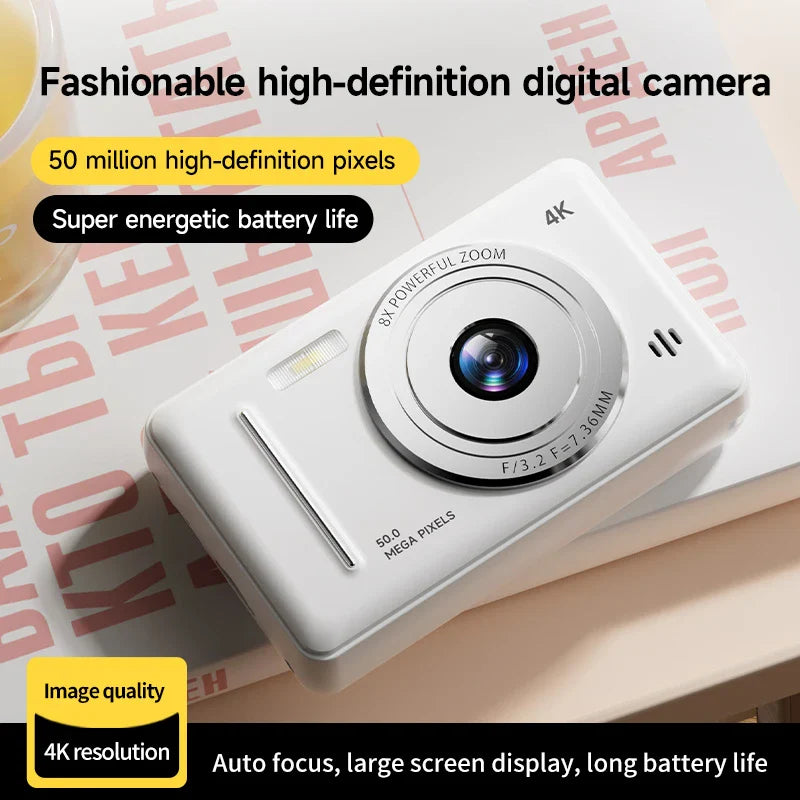 4K Retro CCD Portable Digital Camera – Entry-Level Dual Camera with Flash, 50MP, Auto Focus & Anti-Shake
