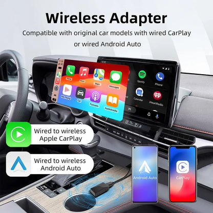 2-in-1 AI Box Mini Adapter – Wired to Wireless CarPlay & Android Auto, Plug and Play WiFi Smart Dongle, Compatible with 99% of Cars