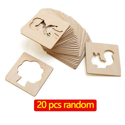 20pcs Montessori Wooden Drawing Toys – DIY Painting Template Stencils, Educational Learning Gift for Children