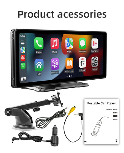 BQCC 10.26-Inch Portable Wireless CarPlay Screen – HD Rearview Camera, Car Radio DVR, MP5 Multimedia Player, Android Auto