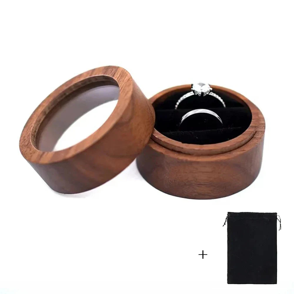 Custom Logo Wooden Ring Box – Engraved Walnut Wood Wedding & Engagement Box with Name & Date