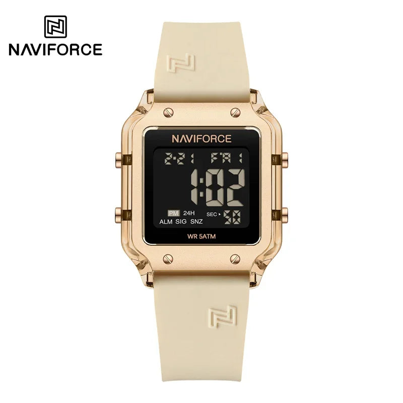 NAVIFORCE Women's Digital Sports Watch - Waterproof Silicone Strap with Time, Date & Week Display