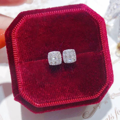 Huitan Square CZ Stud Earrings for Women – Simple Shiny Inlaid Crystal Ear Piercing Jewelry for Teens & Statement Fashion Accessories