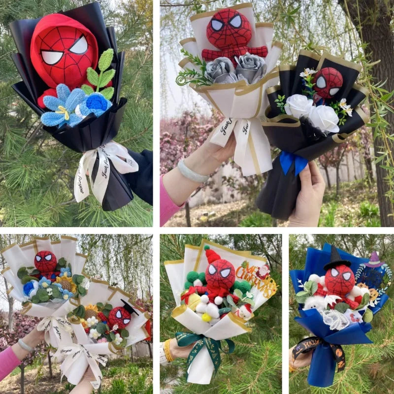 Spider-Man Superhero Plush Doll – Handmade Stuffed Bouquet Gift for Boys Birthday Christmas Graduation