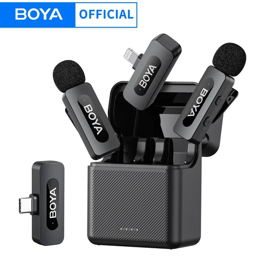 BOYA BY-V3 Wireless Lavalier Lapel Microphone – Noise-Cancelling Rechargeable Mic for iPhone, Android, Camera & Vlogging